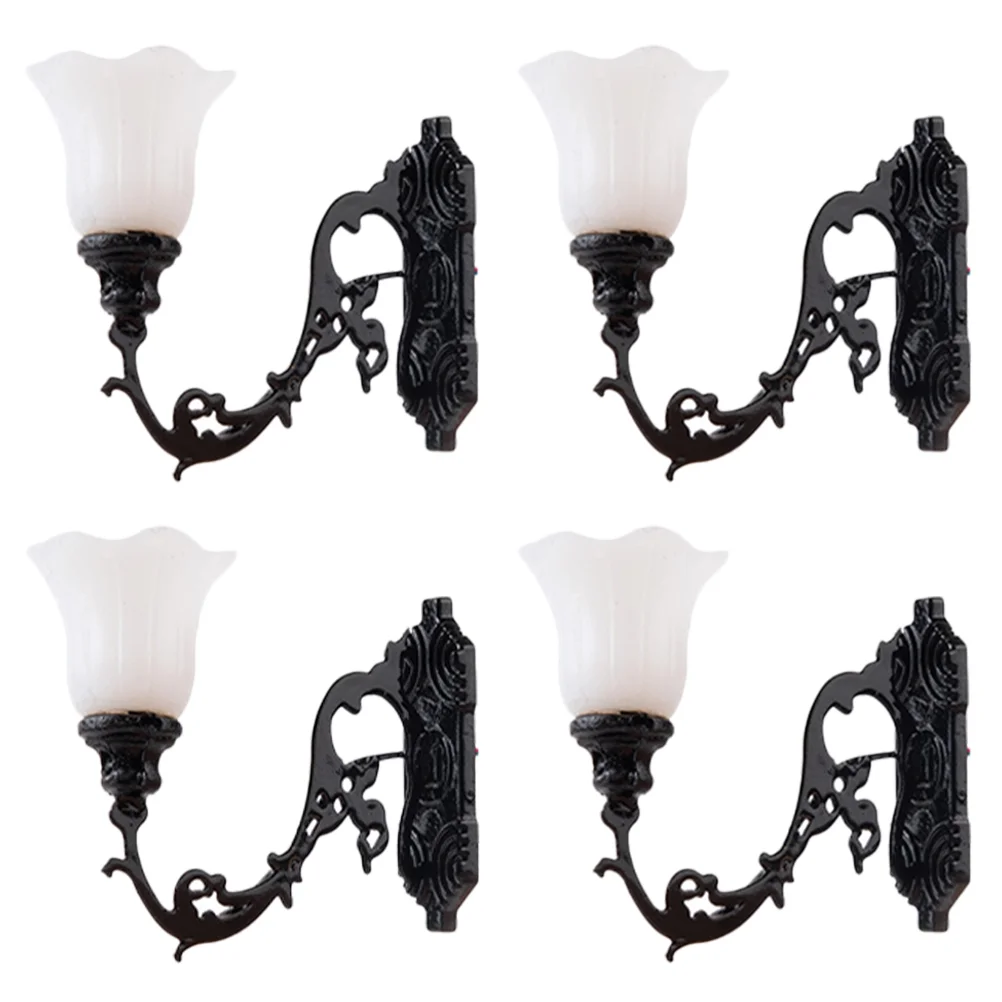 4 Uds. Lámpara de pared para casa de muñecas, candelabro en miniatura, lámpara de mesa, adorno en miniatura, lámparas LED, adorno de luces DIY, paisaje pequeño