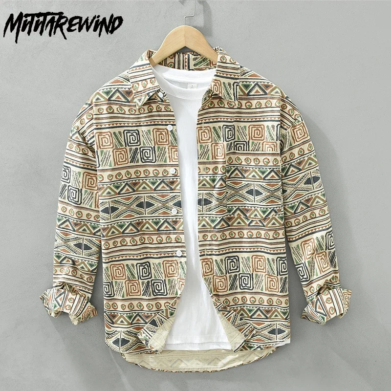 

Spring New Printed Shirt Men Streetwear Long Sleeve Shirts Man Casual Pure Cotton Lapel Shirt Comfort Top Youth Fashion Clothing