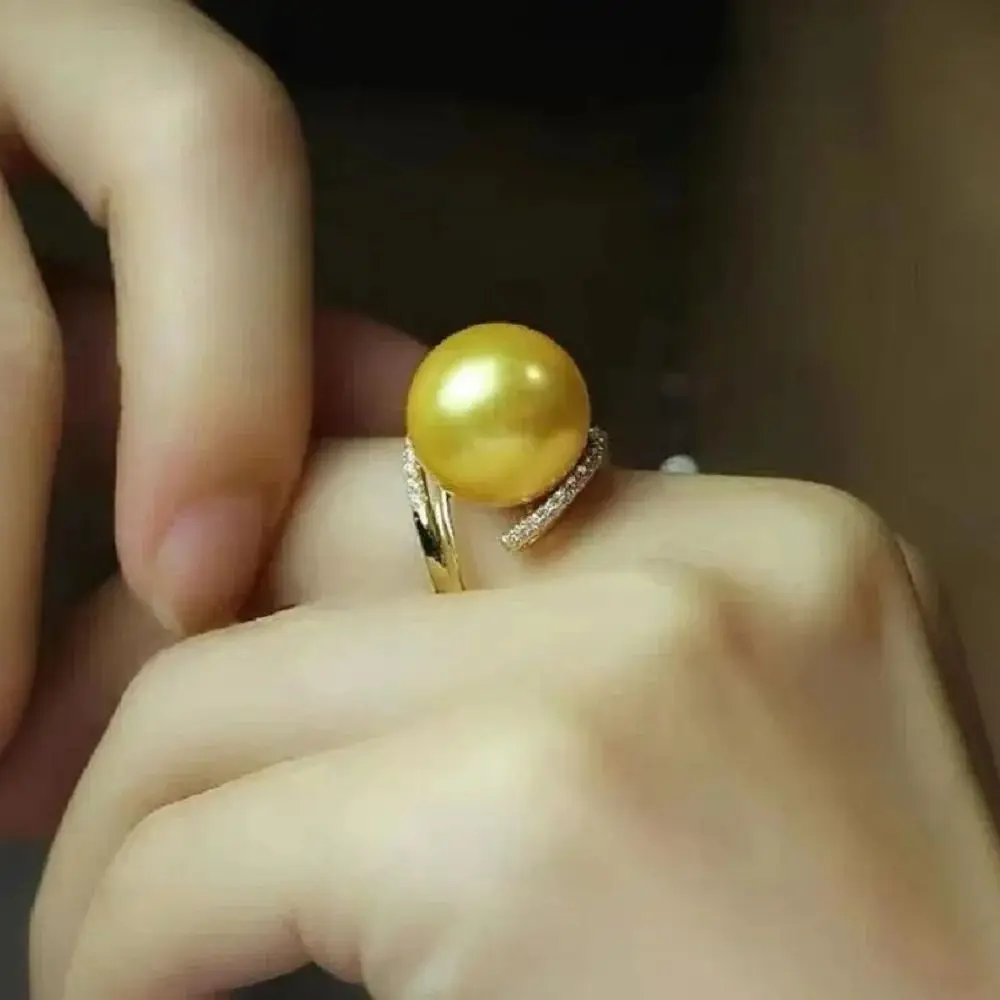 Pearl Ring 10-11mm Beautiful Charming Natural Nanhai Authentic Gold Perfect Round 925S Freeshippings Items