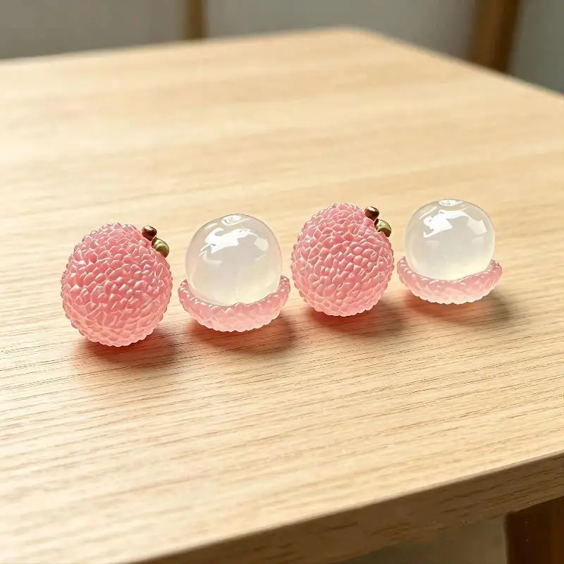 4Pcs Cute Fruits Decoration Car Ornament Screen Fake Lychee Orange Shaped Auto Center Console Ornaments For Girls Gifts