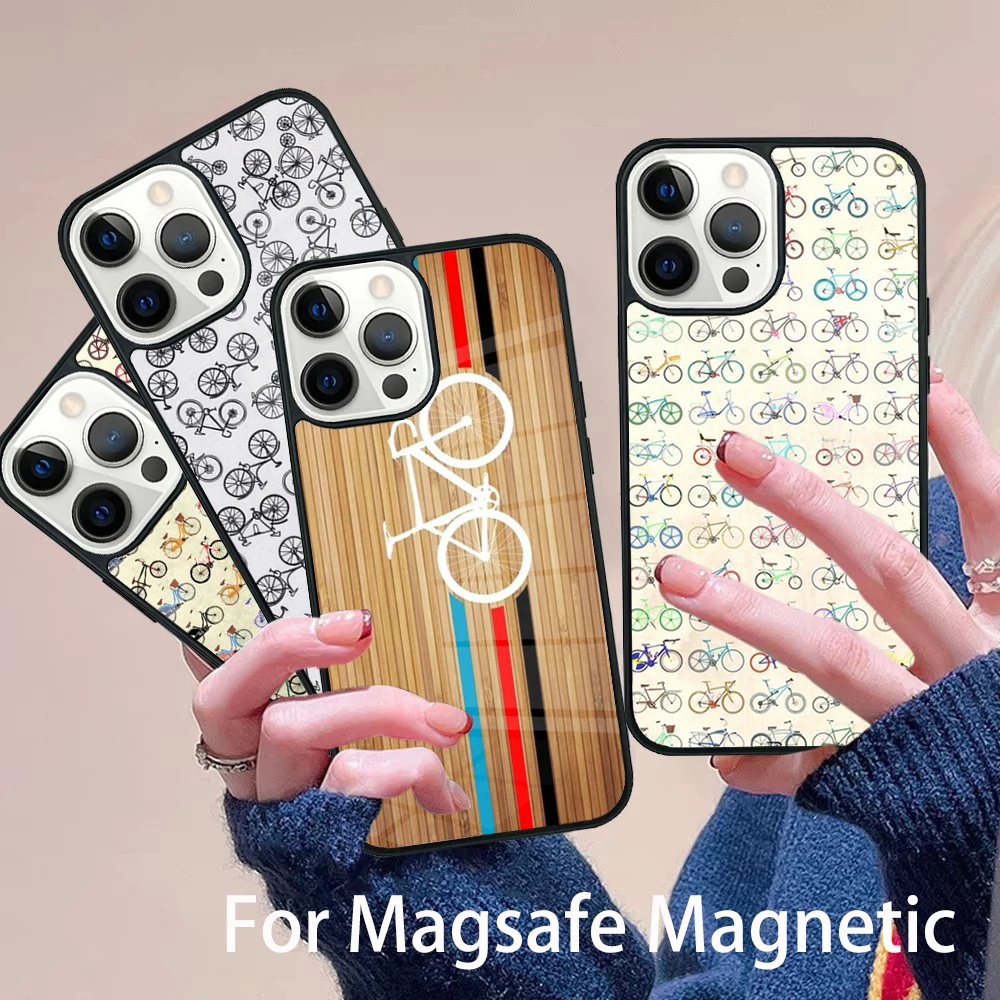 

Bike Cycling Art Phone Case Magesafe Magnetic Wireless Charge Cover For IPhone 16 11 12 13 14 15 Pro Max Plus
