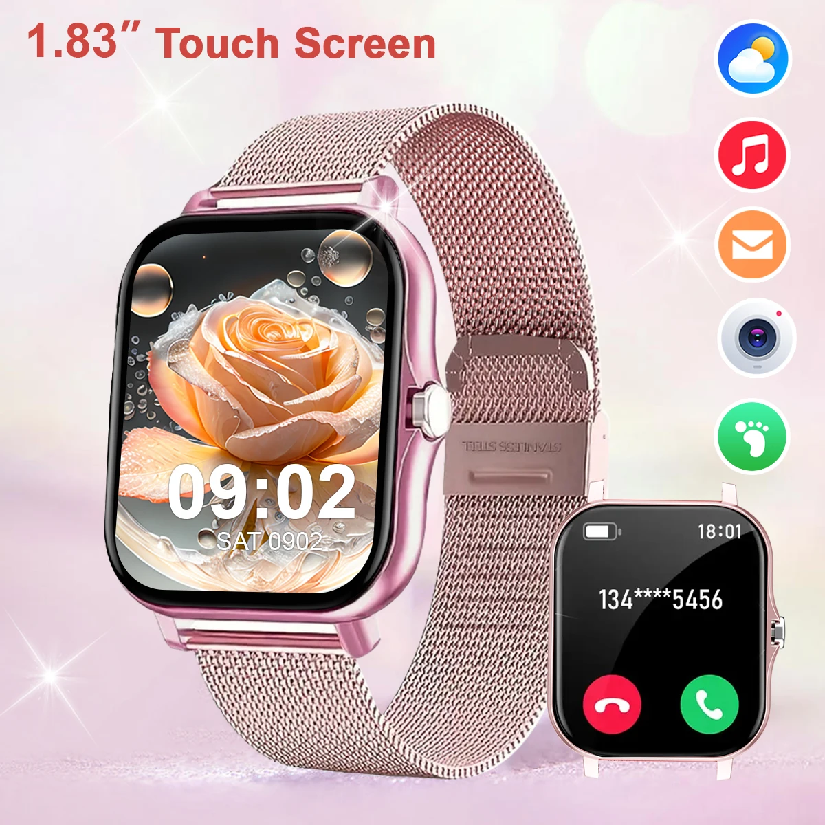 ساعة رياضية للرجال، اتصال لاسلكي، أوضاع رياضية متعددة، متوافقة مع ساعات آيفون وأندرويد الخارجية للرجال