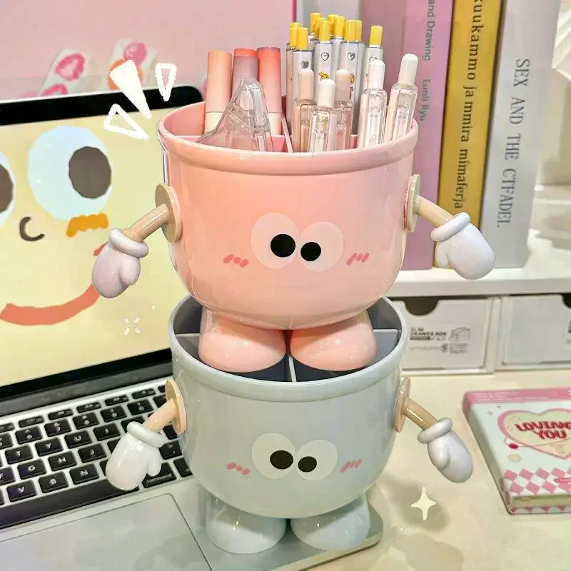 

Cartoon Big Eyes Pencil Holder With Hook Table Cute Stationery Storage Box Pen Holder Rack Student Children Girls Desk Organizer