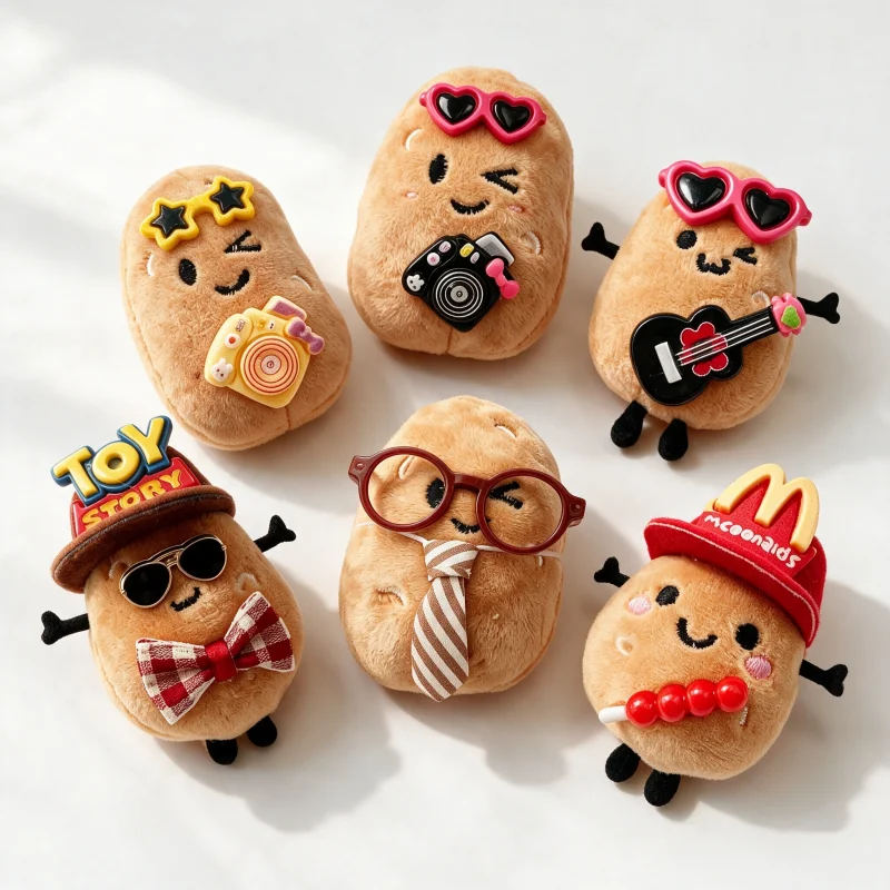 Kawaii Winking Potato Plush Keychain, Mini Soft Stuffed Doll with Camera Ornament, Bag Pendant Daily Decor Accessory for Adults