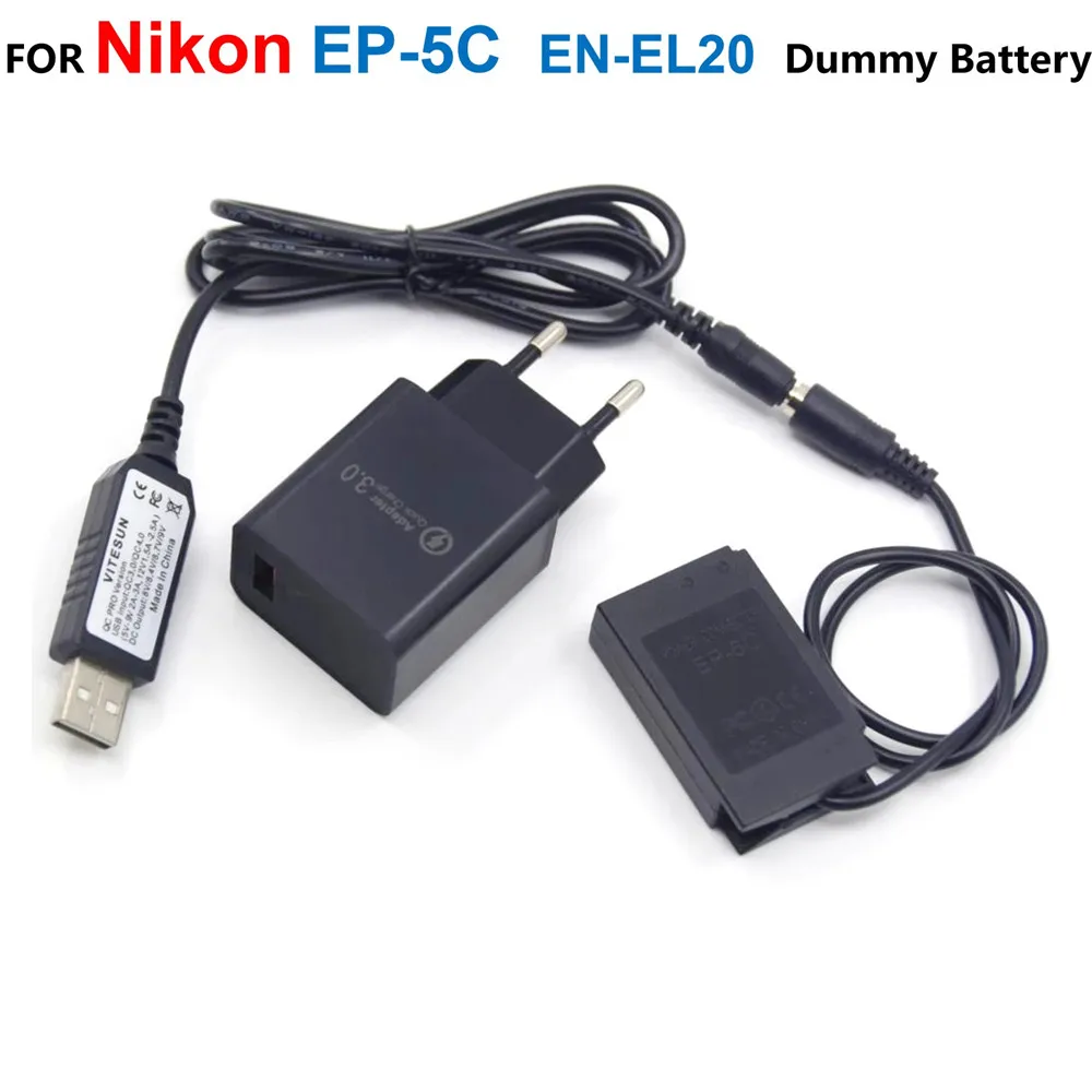 

EP-5C DC Coupler EN-EL20 ENEL20 Dummy Battery+USB Charger Adapter+PRO USB Cable For Nikon 1J1 1J2 1J3 1S1 1AW1 1V3