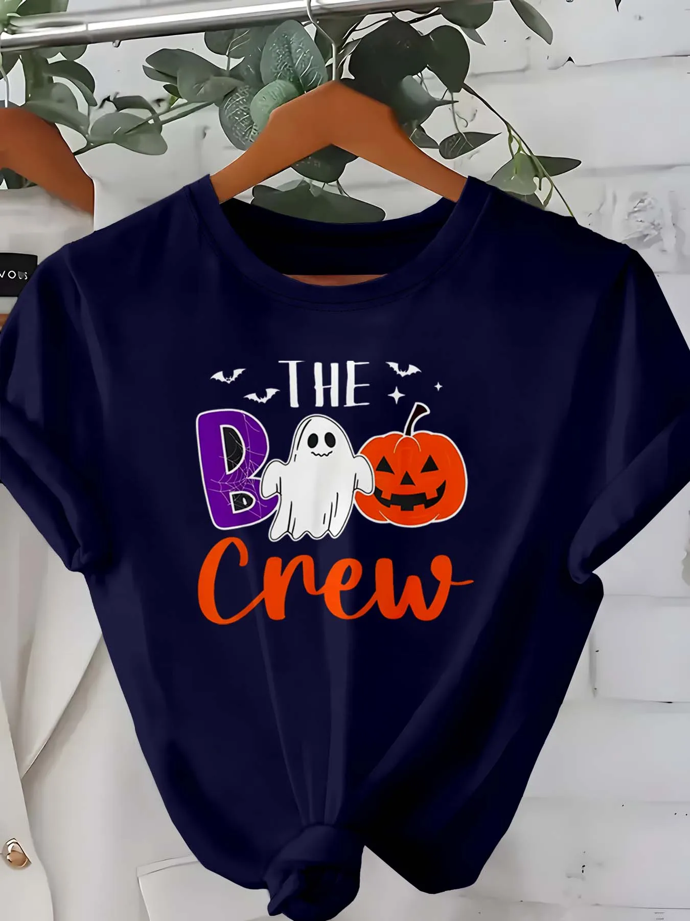 Plus Size Halloween Themed Attire With Boo Crew Ghost Pumpkin Spider Web Motifs For Festive Stylish Looks