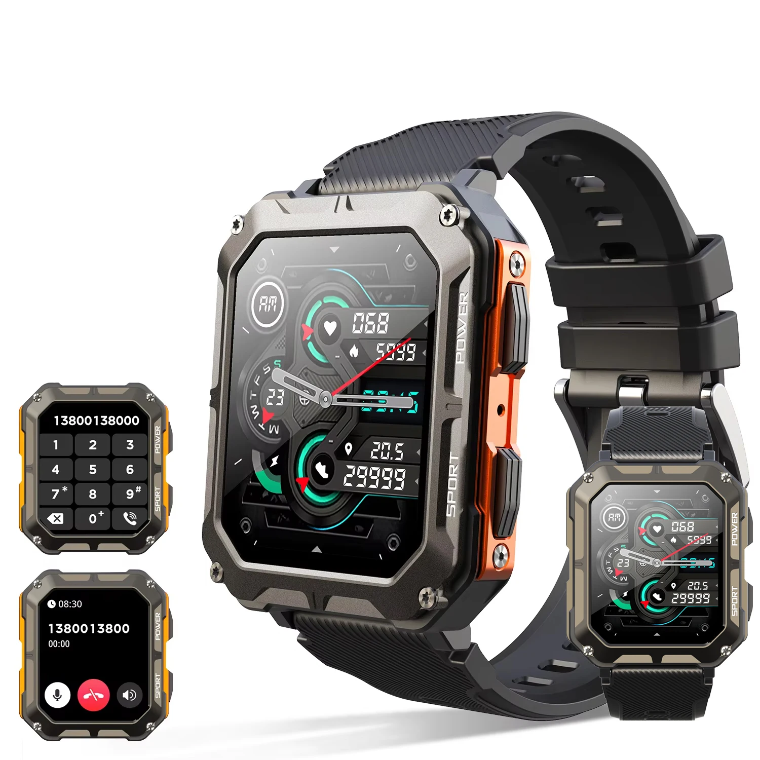 

Умные часы C20Pro для мужчин, фитнес-трекер с защитой от воды IP68, голосовое управление AI, 123 спортивных режима, совместимость с iOS и Android.