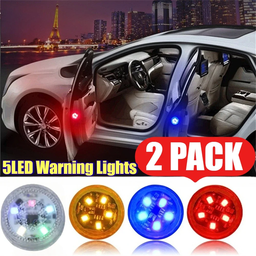 

2Pcs 5LED Mini LED Car Door Warning Lights Wireless Magnetic Sensor Anti Rear-end Collision Signal Lamp Strobe Safety Lights