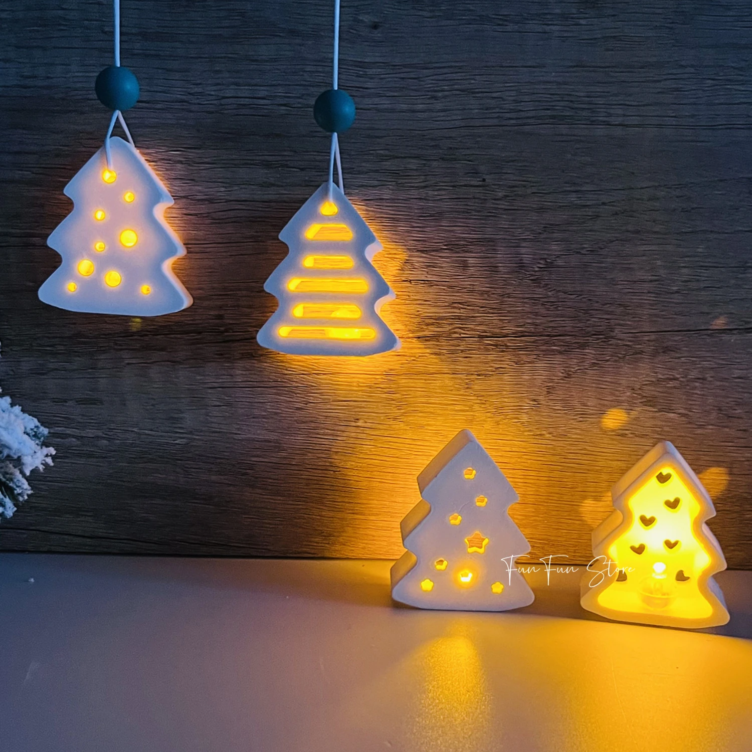 4-hole Christmas tree atmosphere light silicone mold hollow tree shape holiday decor plaster drop glue mold creative decoration