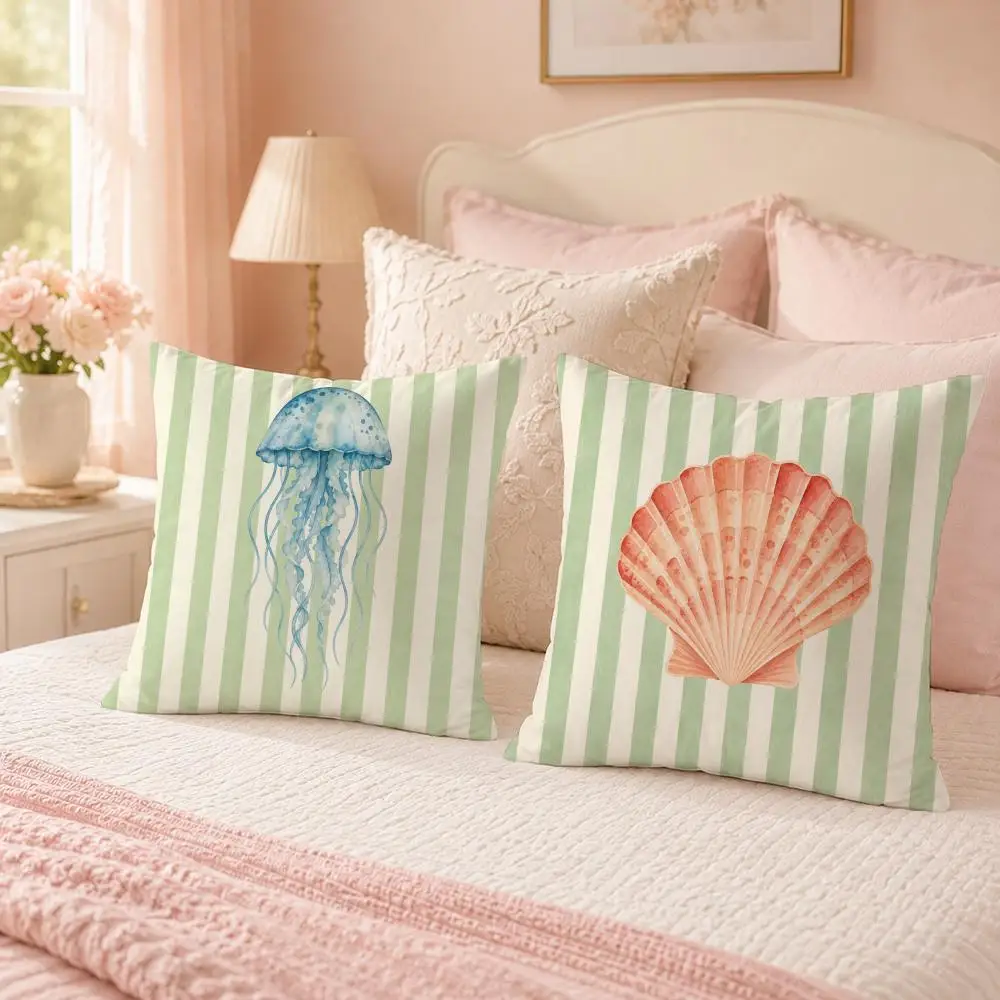 Ocean Life Striped Marine Cushion Cover Custom Plush Pillow Cover Soft Cloud Comfort for Sofa Bed Couch