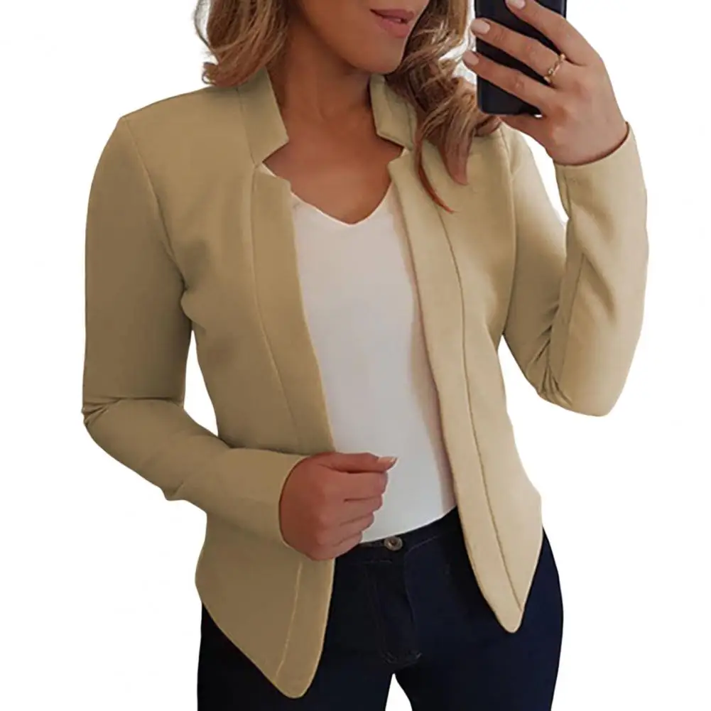 Chic Cardigan Blazer Anti-Pilling Notched Collar Women Jacket Blazer Elegant No Button Women Blazer Female Clothing