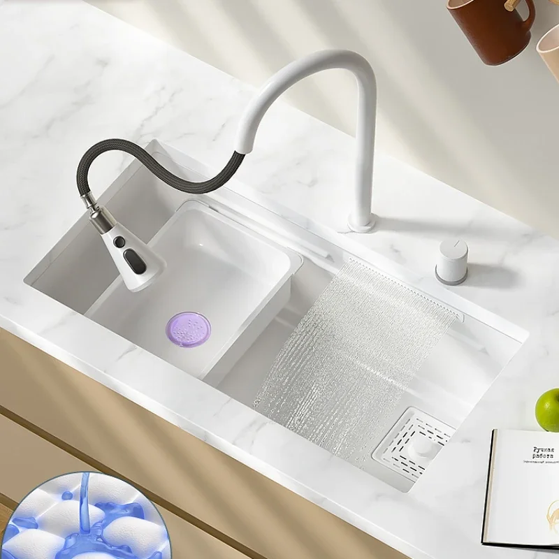 

White Sink Large Single Sink Washing Basin Kitchen Household Drop-in Sink Sink