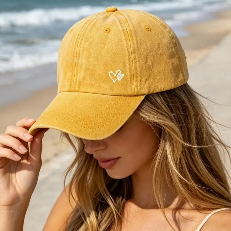 Sun Hat Ponytail Cap with Adjustable Back Strap, Double Heart Accent for Daily Wear, Walks, and Casual Travel Use Y166