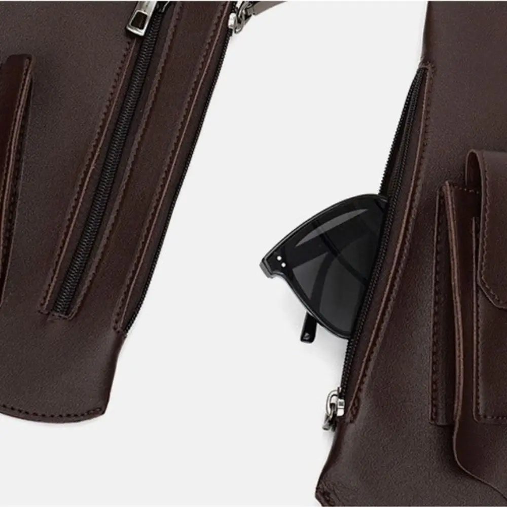 Leather Strap Underarm Strap Wallet Pocket Vintage Double Hidden Pocket Shoulder Harness Bag Anti-Theft Vest Bag