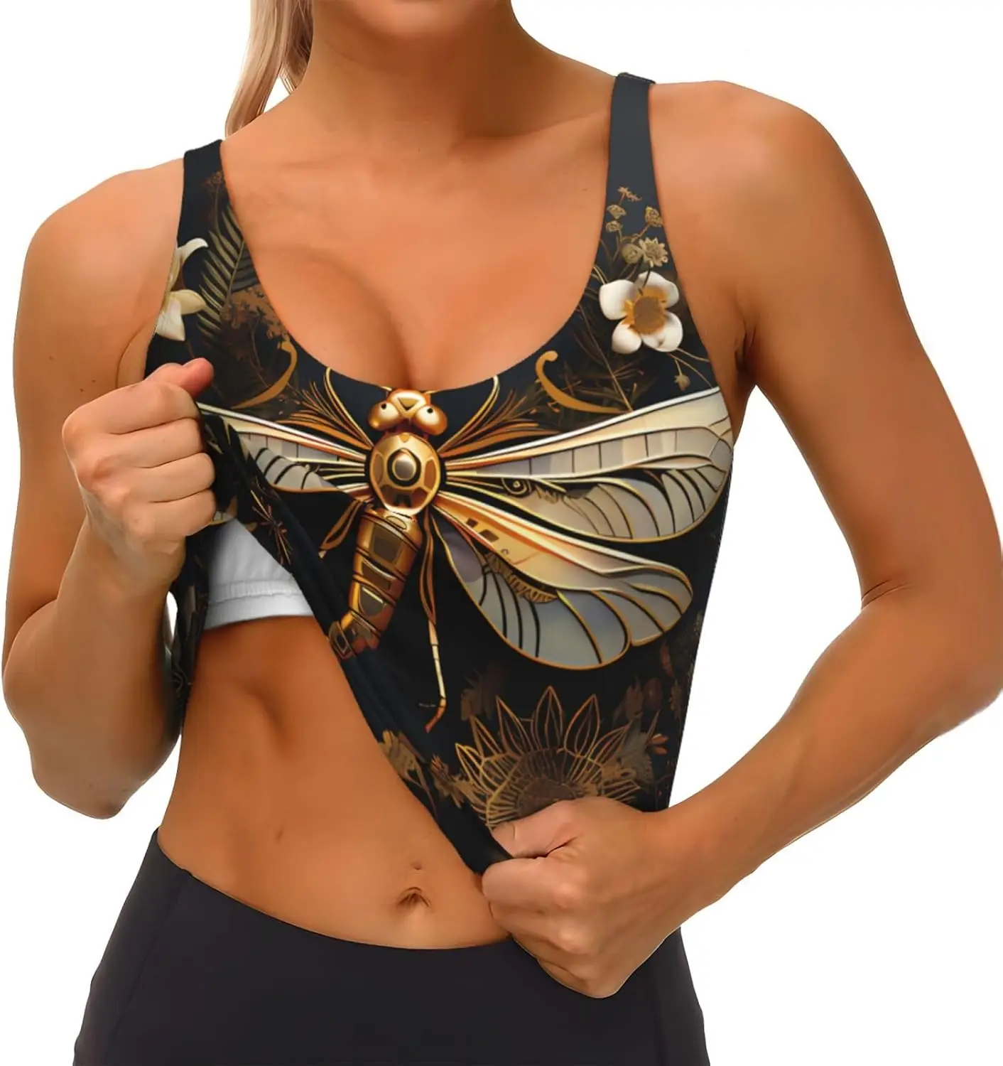 سترة رياضية نسائية رائعة بطبعات اليعسوب الذهبية - خفيفة الوزن وجيدة التهوية لليوجا واللياقة البدنية