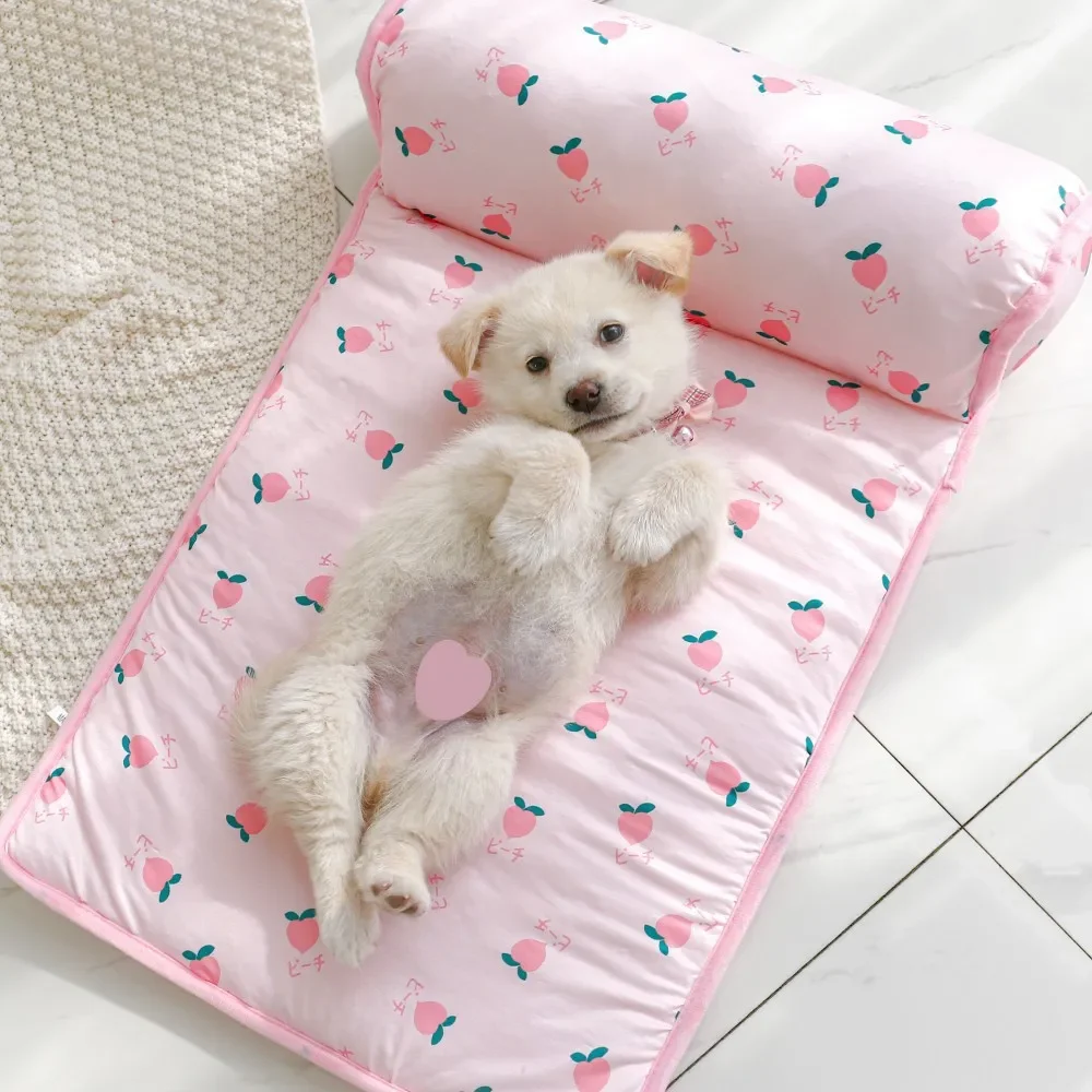 

Summer Cooling Dog Bed Comfortable Cushion Anti Slip Dog Sleeping Mat Kitten Puppy Pad Cute Cartoon Pattern Pet Sofa with Pillow