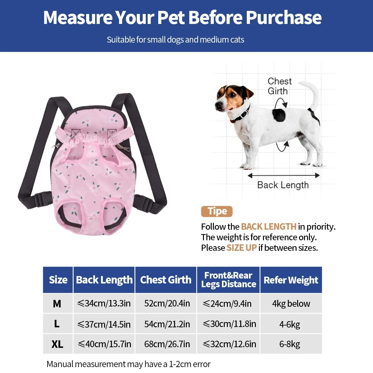 1PCPet Carrier Backpack, Adjustable Pet Front Cat Dog Travel Bag for Traveling Hiking Camping for Small Medium Dogs Cats Puppies