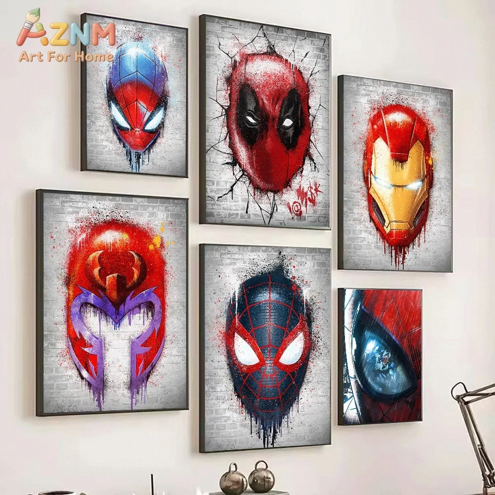 Graffiti Marvel Superhero Mask - Watercolor Poster Print ulasan dan harga