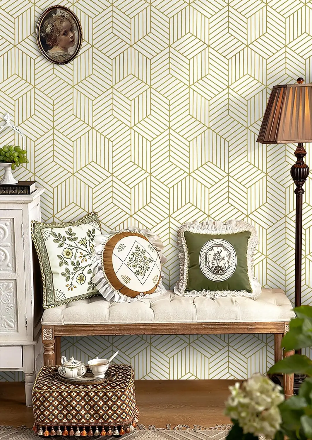 45cm Width Self Adhesive Waterproof Wallpaper for Home Vinyl Gold Geometric Pattern Decorative Stickers for Living Room Wall