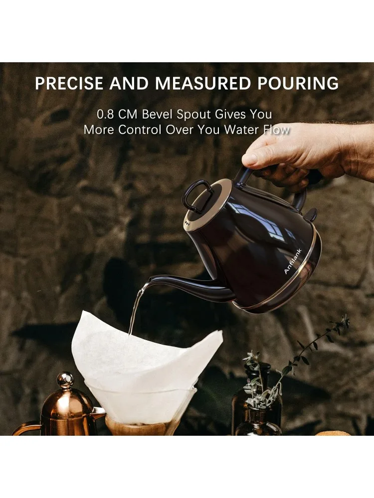 Bollitore elettrico a collo di cigno, bollitura rapida da 1 litro 1500 W, bollitore per caffè e tè senza BPA in acciaio inossidabile al 100%, bollitore per acqua