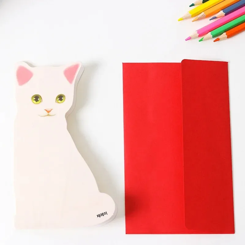 5Pcs Greeting Cards Retro DIY Handmade Dried Flower Thank You Note Black White Yellow Cats Birthday Party  Decoration