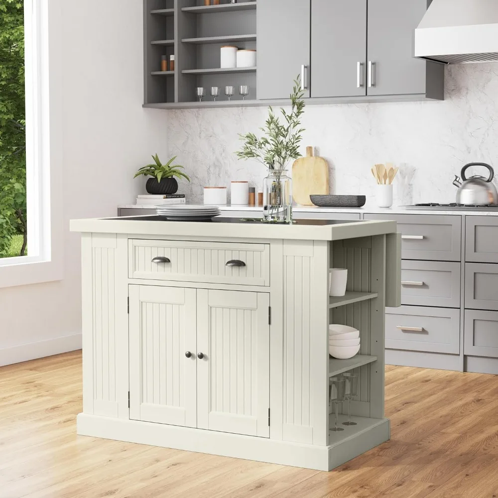 Nantucket White Kitchen Island,Made of hardwood solids and engineered woods in a sanded,distressed white finish,size 36 x 37x 48