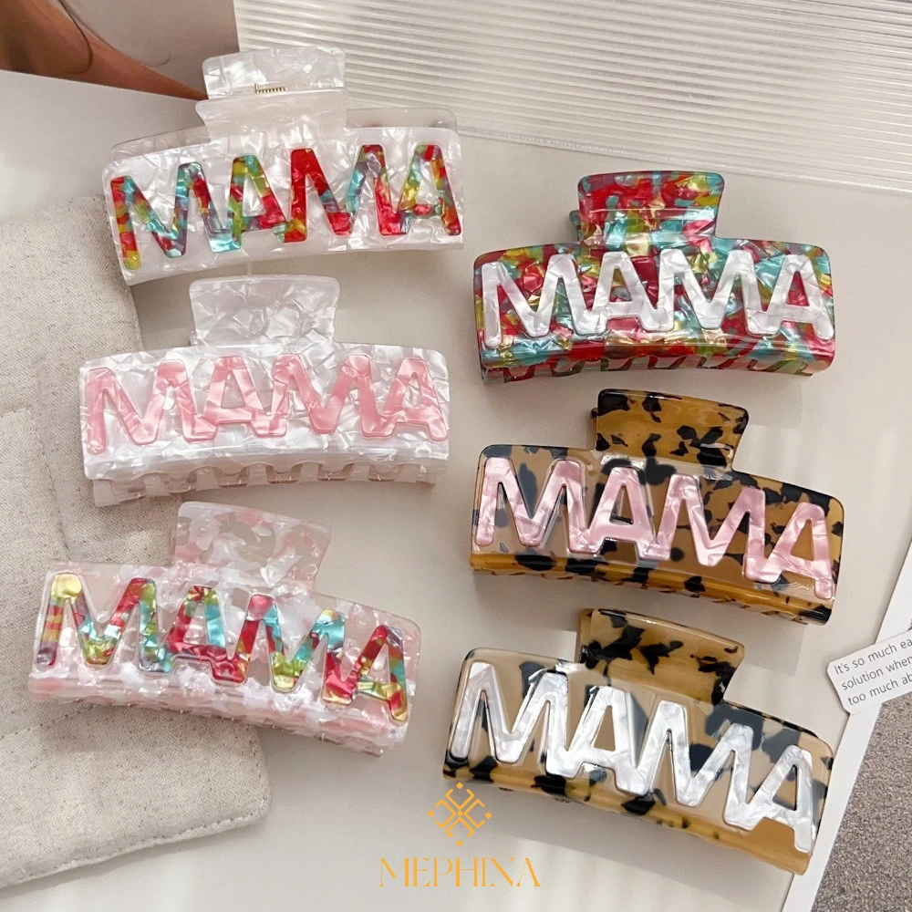 MEPHINA Bunte Haarklammern mit Buchstaben, MAMA-Haarklammern, ausgefallene Haarspange, glänzende Haarspange, edle Haarklammern, Zubehör für Frauen