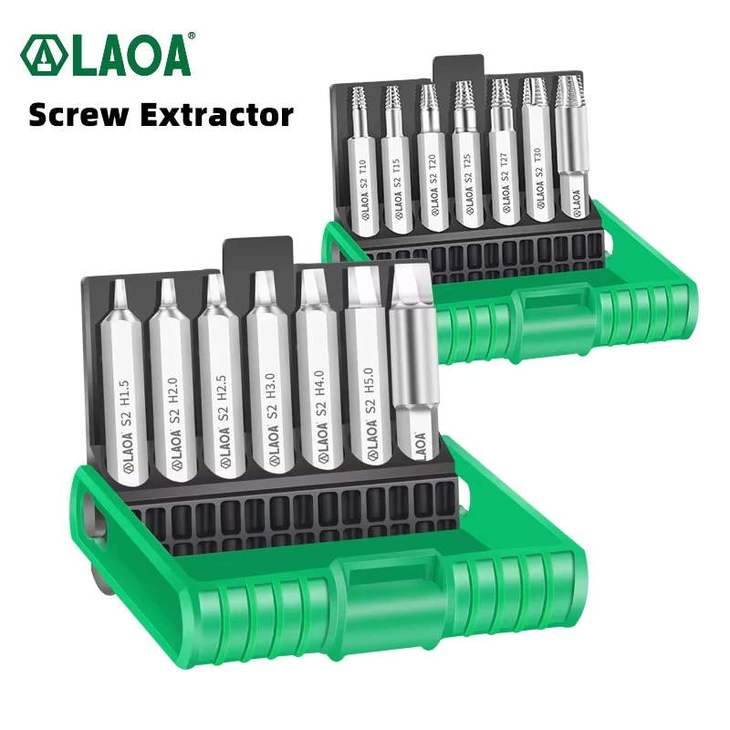 LAOA-broca extractora de tornillos, guía Torx, guía hexagonal rota, Extractor rápido S2, herramienta de extracción de tornillos de perno roto, 7 unids/set