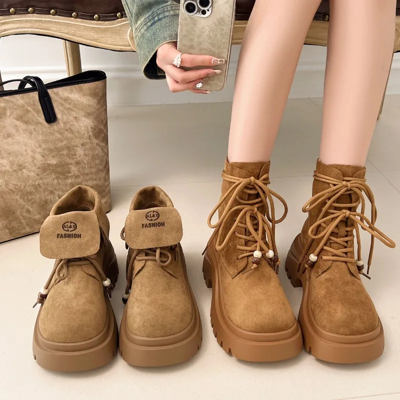 2025 New Winter Ankle Boots Women Flats Platform Fashion Shoes Casual Sport Shoes Trend Brand Woman Sneakers Lace Up Snow Boots