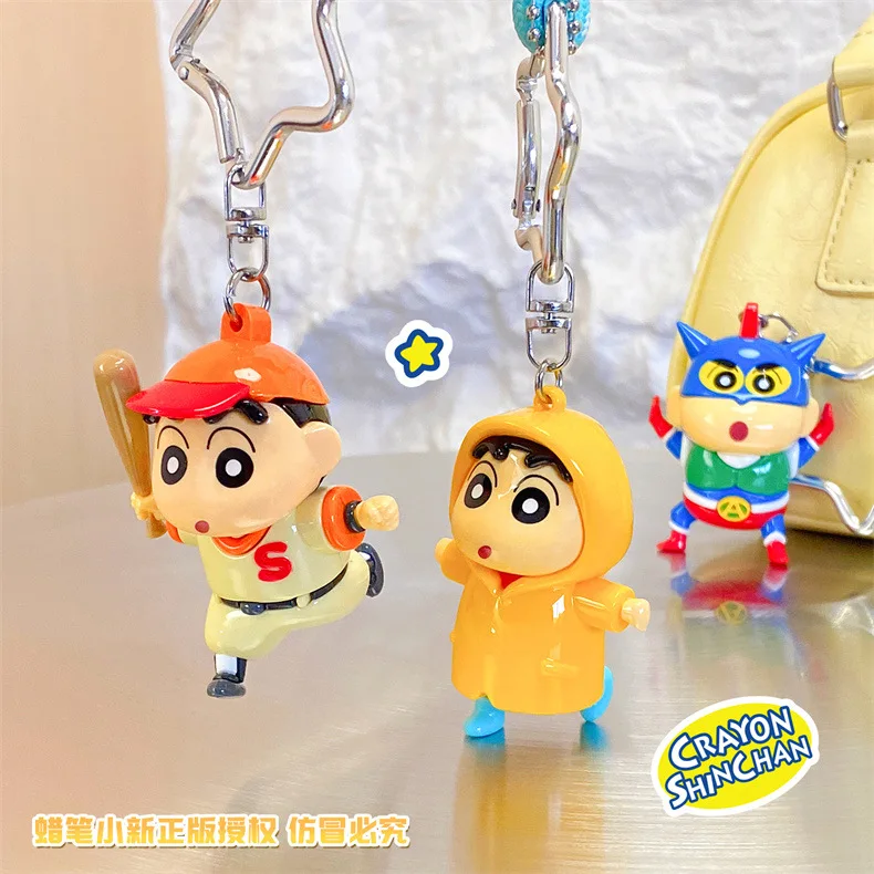 

5cm Crayon Shin-Chan Action Figures Classic Styling Series Bee Doll Model Car Keychain Cute Cartoon Keyrings Student Bag Pendant