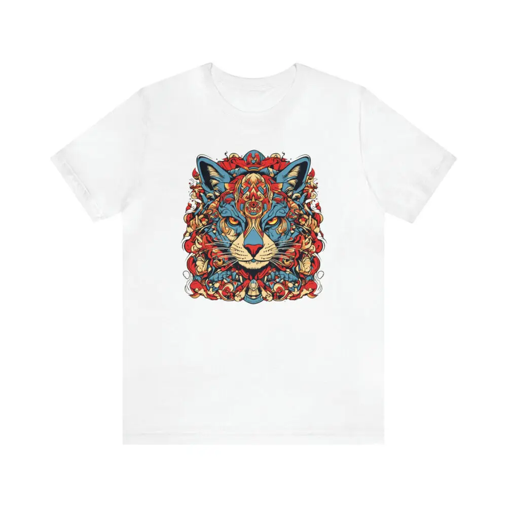 Psychedelic Blue And Red Cat Tattoo Jersey Short Sleeve Tee For Men Women Summer Tees Cotton Luxury Brand Vintage Oversized