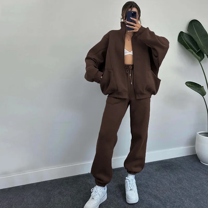 Solid Color Suit Sports Style Autumn 2025 Winter Jacket And Trousers Two-piece Set Pantolon Setleri Women Two Piece Knitwear Set