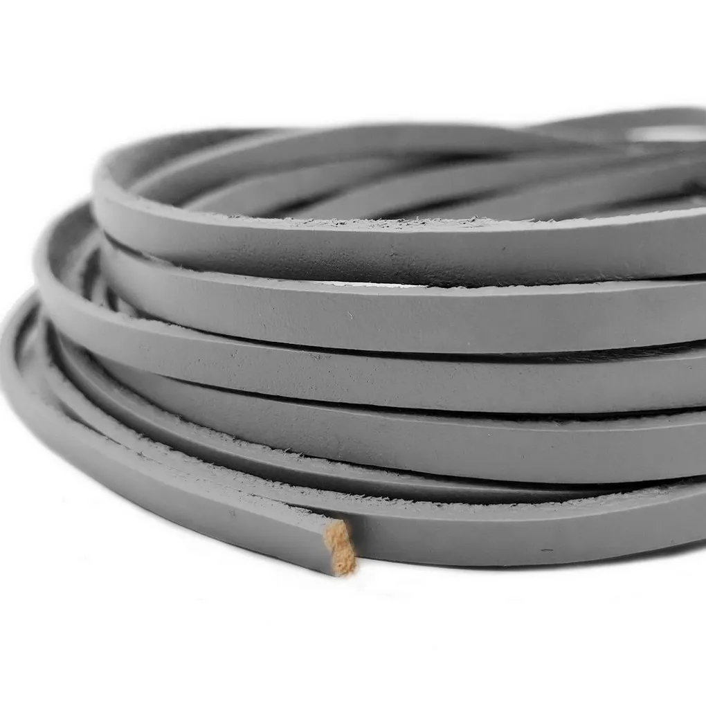 

5mm Wide 2mm Thick Gray Flat Leather Cord Jewelry Making Leather Band 5mmx2mm Genuine Cowhide