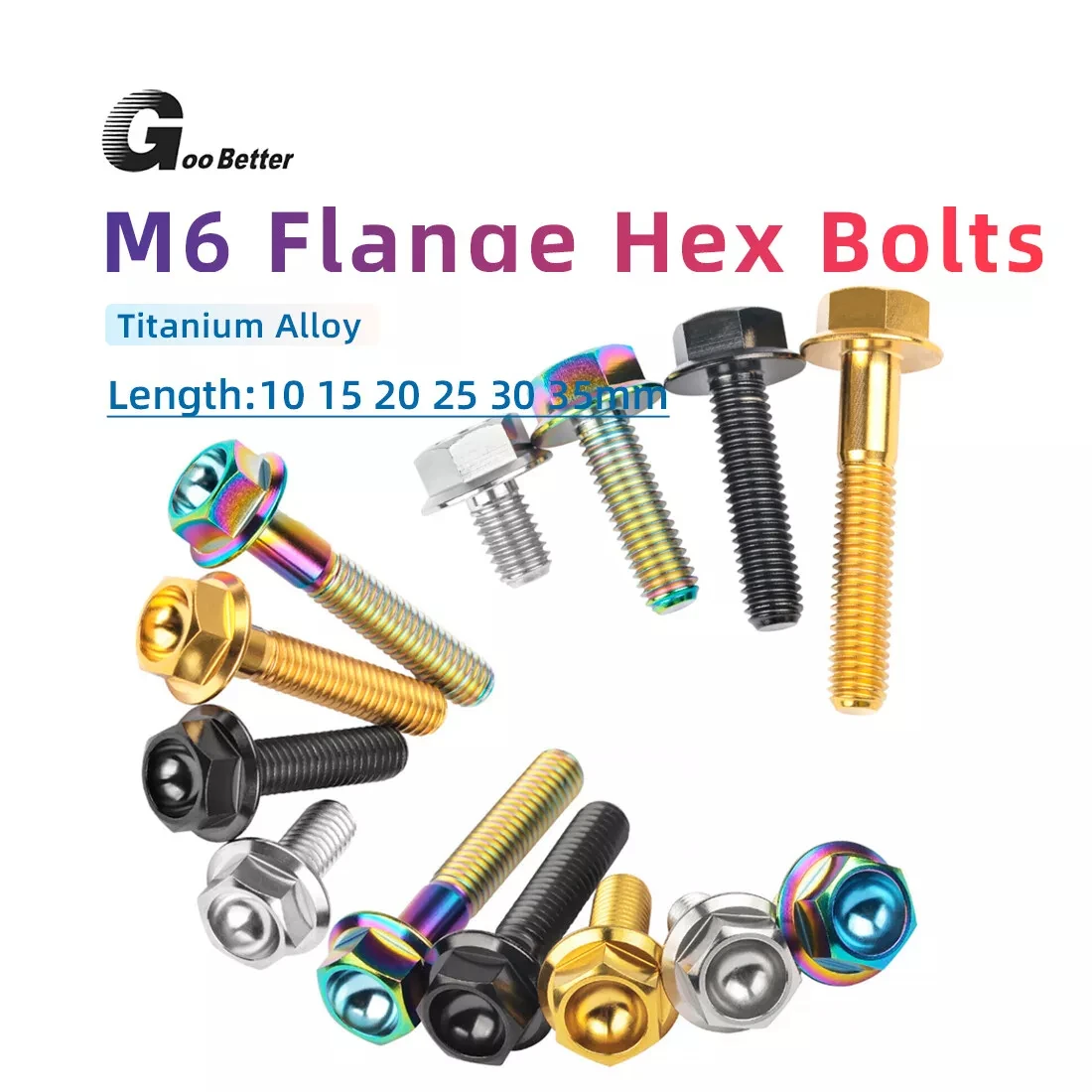

Titanium Bolt M6 Flange Hex Screw (10-35mm) 5Pcs - High Strength Lightweight for Motorcycle Brake Caliper Upgrade, Refit Kit
