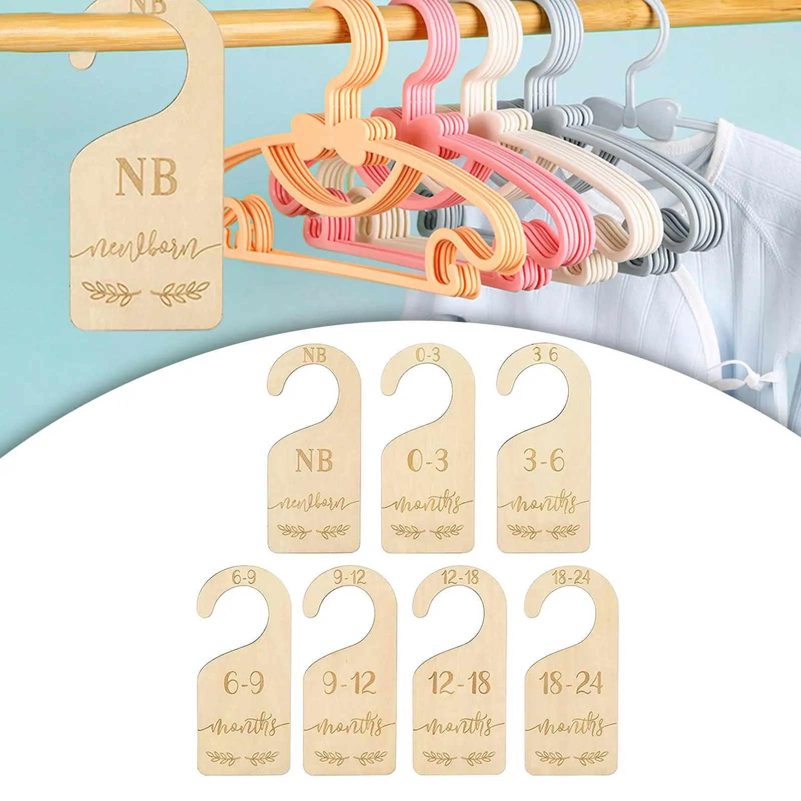 7x Newborn Closet Dividers Nursery Clothes Organizers Closet Baby Size Dividers for Baby