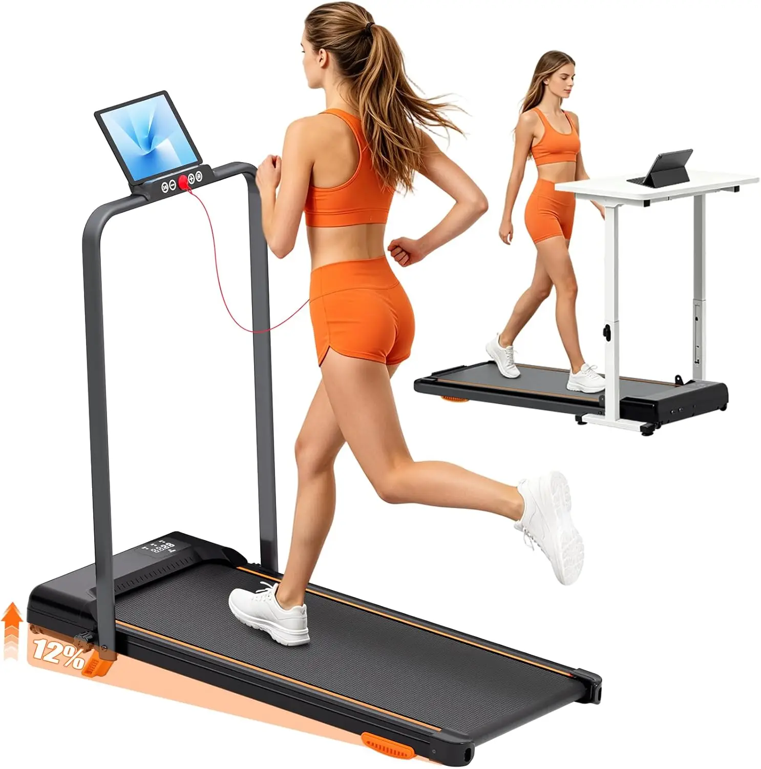 Walking Pad with 12% Incline,Under Desk Treadmill for Home,Folding Treadmill Home, 3.0HP Walking Pad with Handle Bar with Remote Control, with LED Display,330LBS