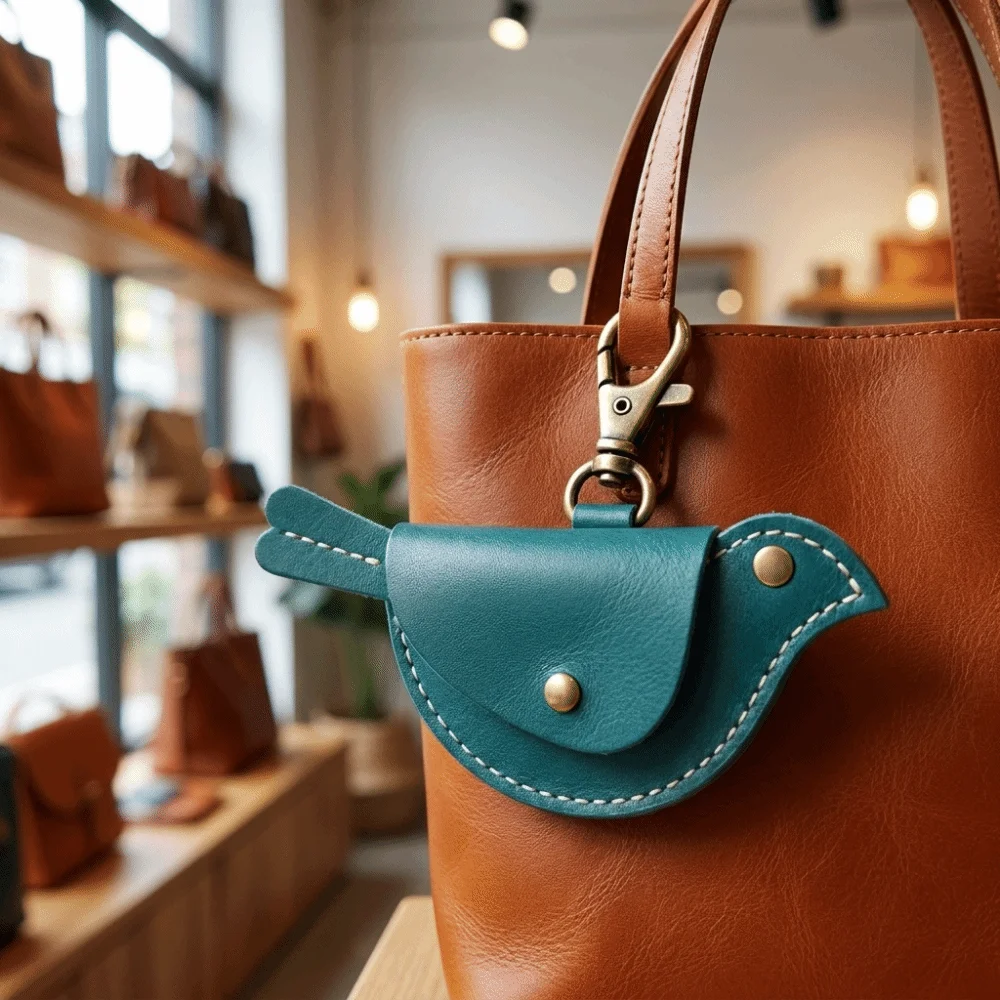 Faux Leather Coin Purse Keychain Bird Shaped Silhouette Multi Color Bag Charm Pendant Lightweight Compact Inner Space