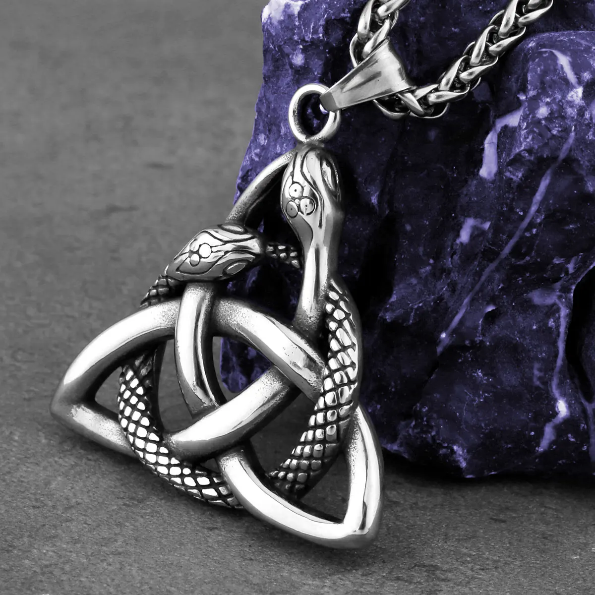 Viking Ouroboros Trinity Necklace Men Stainless Steel Nordic Celtic Knot Amulet Pendant Necklace Fashion Charm Jewelry Gift