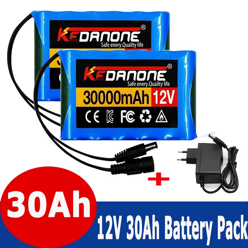 12V Portable Battery 30000mAh Standard Capacity Battery DC 12.6V 30Ah CCTV Camera Monitor + Charger