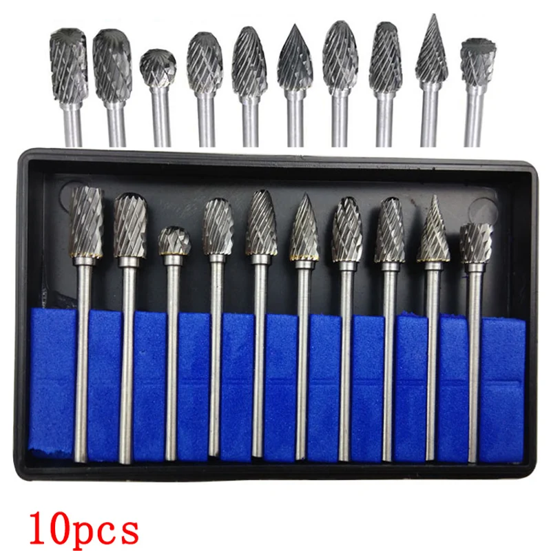 10Pcs Drill Shank Tungsten Carbide Milling Cutter Rotary Brocas Com Escareador Hss Steel Cone  Drill Set Diamond Drill 10mm