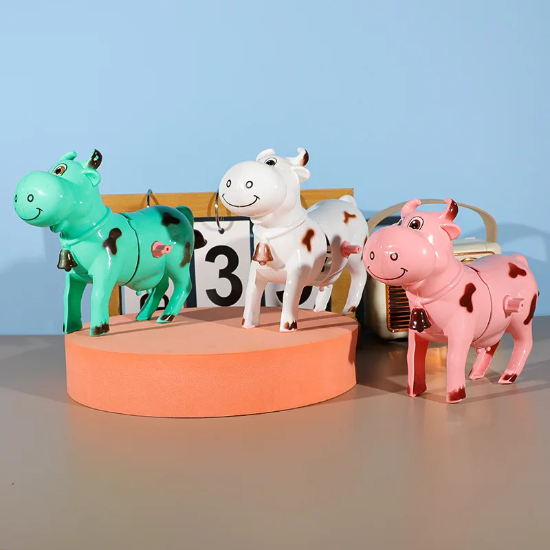 Jouets de simulation d'animaux de ferme pour enfants, vache à remonter, jouets nostalgique d'enfance, vache sautante mécanique mignonne, 2 pièces