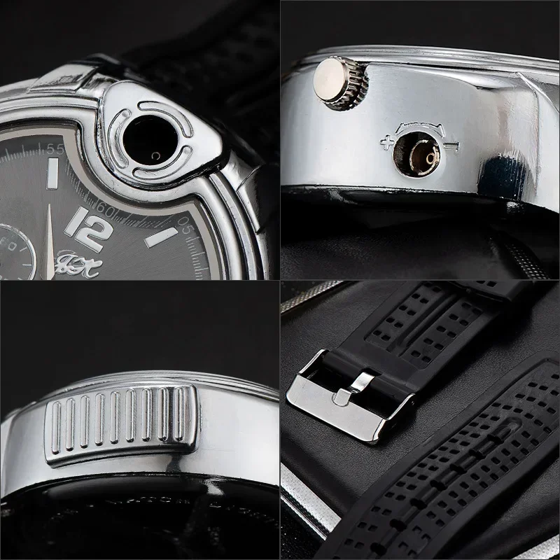 Watch Style Metal Open Flame Lighter Creative Men\'s Sports Watch Fire Electronic Replaceable Tungsten Wire Lighter