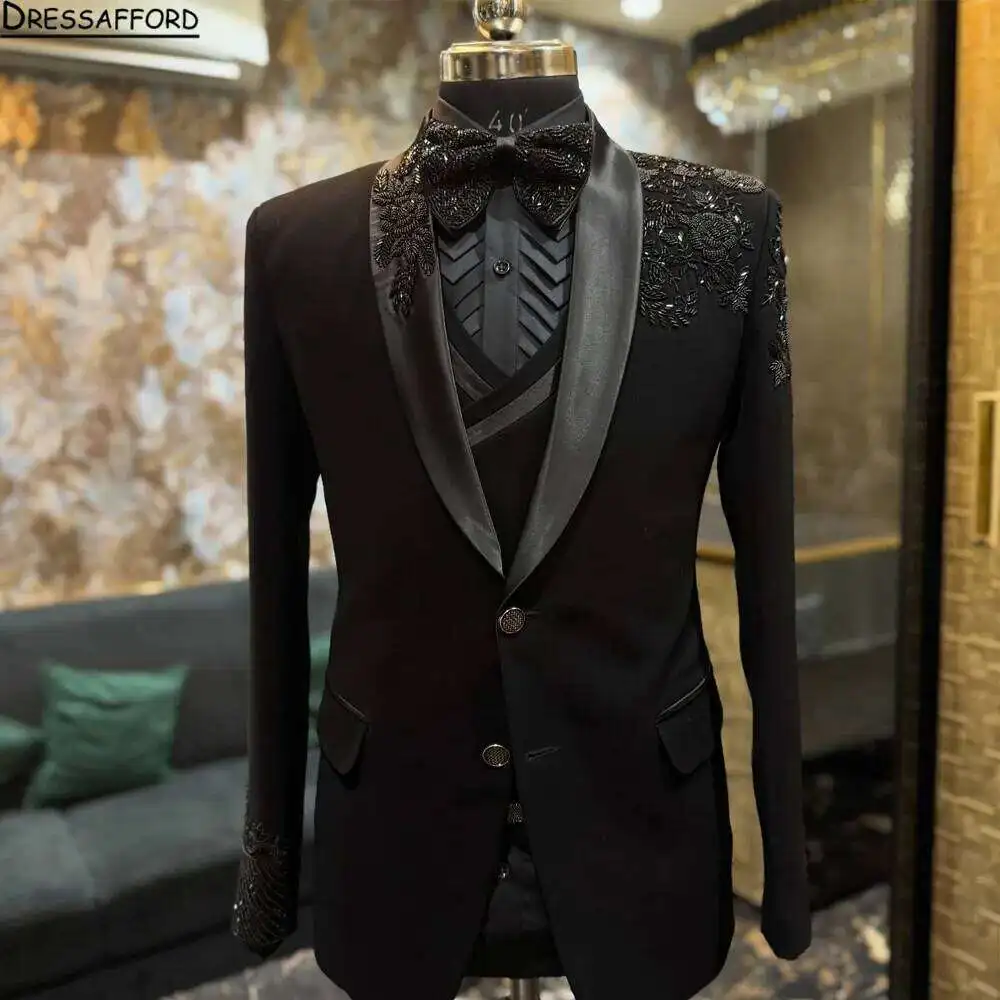 Jacket+Pants Fashionable Men Luxury Wedding Party Suits Singer Host Stage Performance Dress Set