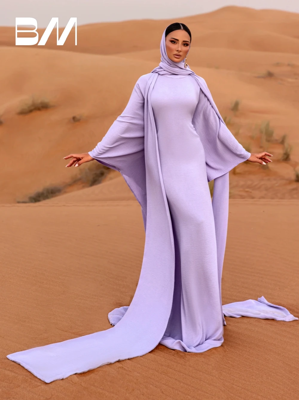 

Modest Lavender Draped Evening Gown With Hijab Muslim Long Sleeves Simple Prom Dress Customized Arabic Vintage Casual Wear