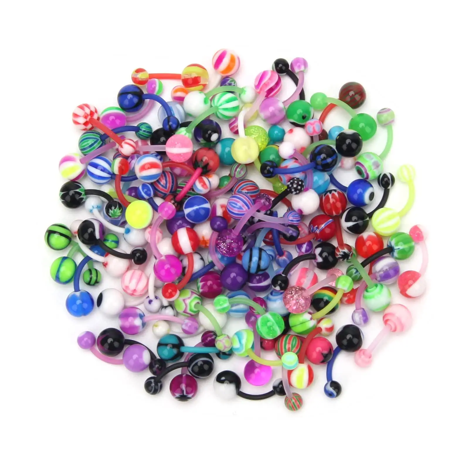 Assorted Lot of 10/20/30/50/100PCS Acrylic Banana Curved Bar Navel Piercings 14G Belly Button Rings Piercing Jewelry for Women