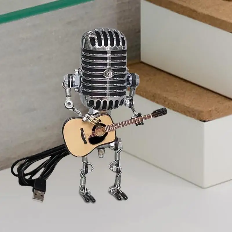 Steampunk Table Lamp Standable Vintage Microphone Guitar Robot Table Lamp LED Bulbs Durable Home Desktop Decoration for Hotel