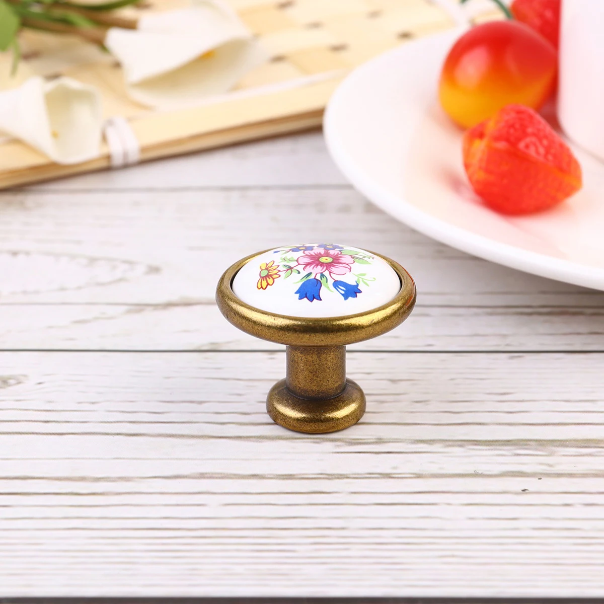 

Door Knobs for Cabinets Blue Flower Handle Furniture Hardware Pulls Dresser Vintage
