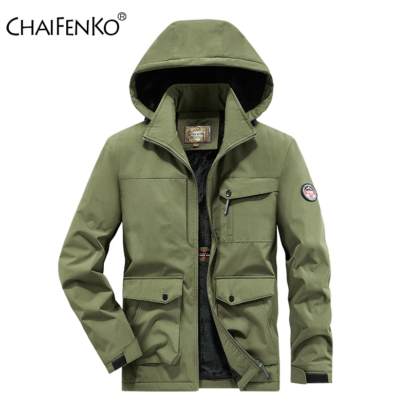 

Outdoor Windproof Keep Warm Men Coats Winter Fleece Thickening Solid Tops New Fashion Versatile Casual Removable Hat Jacket Men