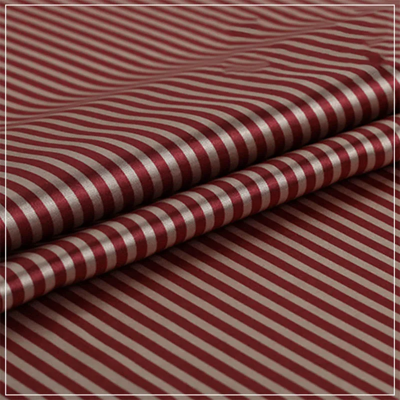 Printed Satin Fabric By The Meter for Wedding Decorate Gift Box Sewing Striped Fashion Classic Thin Drape Luster Soft Cloth Blue