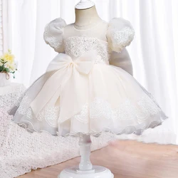 Princess Party Dress Flower Elegant Wedding Gown Big Bow Birthday Kids Dresses For Girls Children 3-10 Year Old